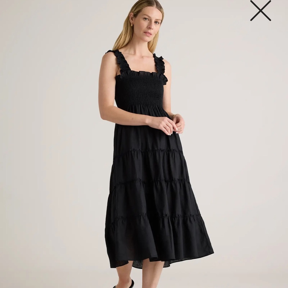 Quince 100% European Linen Smocked Midi Dress